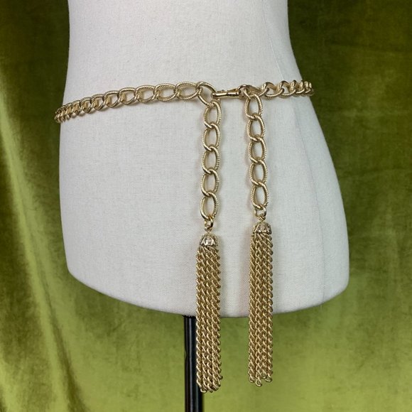 S O L D * Vintage Gold Chain Belt/Lariat Necklace With Tassels - Picture 2 of 10
